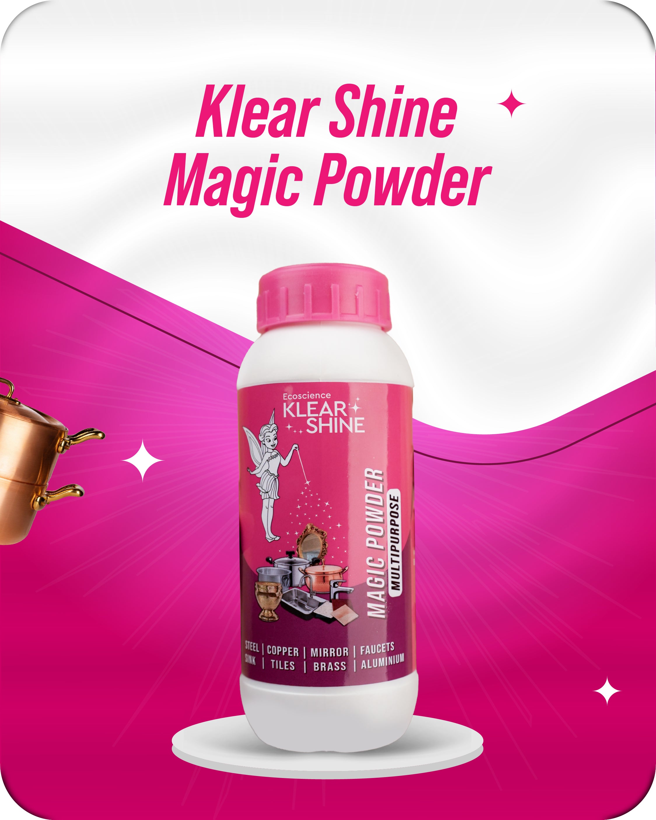 Klear Shine Magic Cleaner All purpose cleaner for Kitchen ware, Copper, Stainless Steel, Brass Shine Powder for Puja Utensils(Pack of 2)